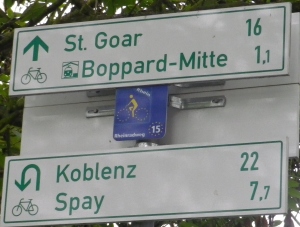 Rhine Cycle Trail and town distance markings