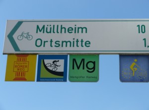Green Directional Signboard with Some Trail Icons